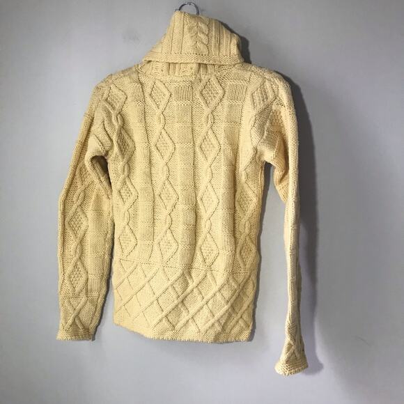 Inis Crafts Irish merino wool butter yellow S cable knit turtleneck knit sweater - Picture 2 of 9